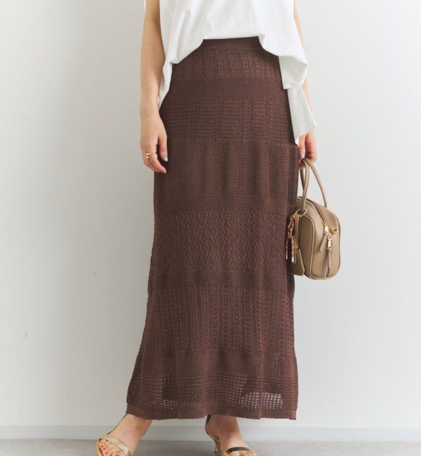  「《セットアップ対応》透かし編みフレアスカート」|スカート|モカ