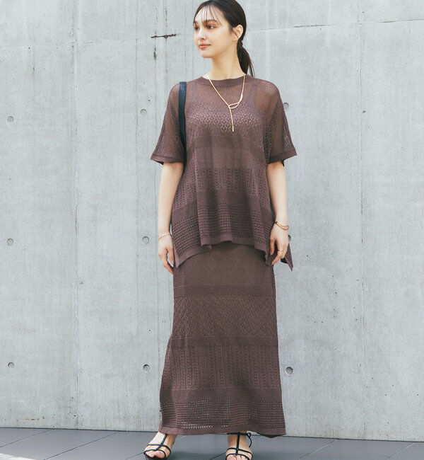  「《セットアップ対応》透かし編みフレアスカート」|スカート|