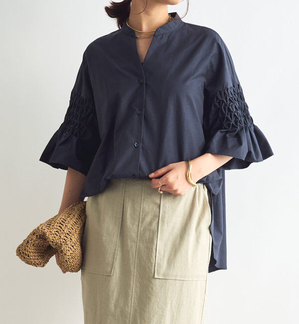  「《きちんと感をプラス》モイストブロードブラウス」|シャツ・ブラウス|ネイビー