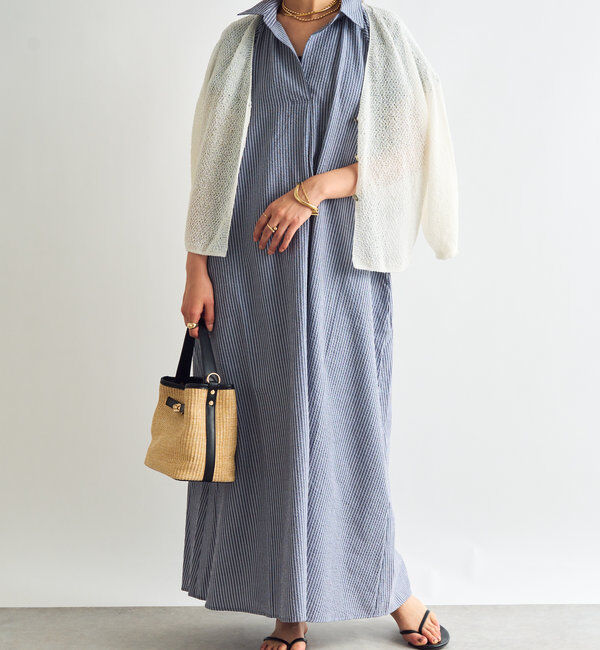  「《さらっと涼しい》シアーサッカーシャツワンピース」|その他|ネイビー