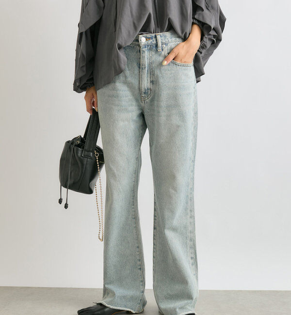  「【MONN.:. (モン)】フレアデニム」|デニム|サックスブルー