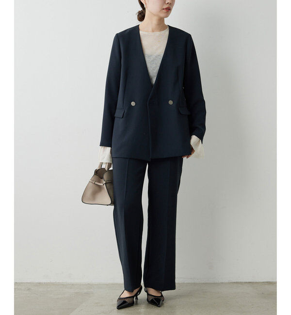  「【サイズ展開あり】ジャージーセミフレアパンツ」|スラックス|ミッドナイトブルー