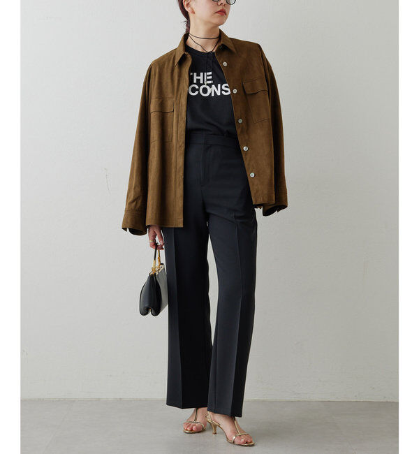  「【サイズ展開あり】ジャージーセミフレアパンツ」|スラックス|ブラック