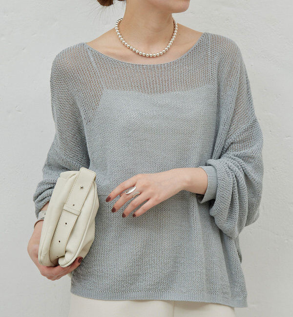  「リネンメッシュプルオーバー」|ニット・セーター|ブルー