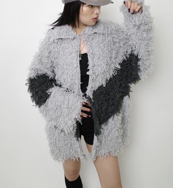  「【HiNT/ヒント】 ループヤーンニットブルゾン」|カーディガン|