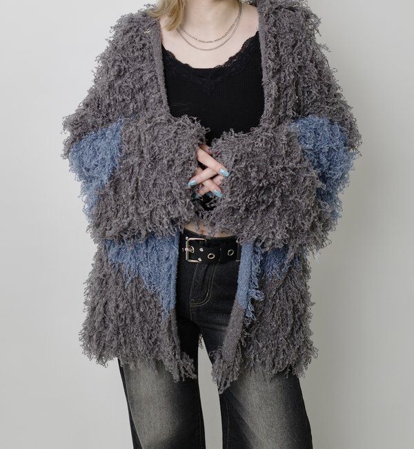  「【HiNT/ヒント】 ループヤーンニットブルゾン」|カーディガン|チャコールグレー