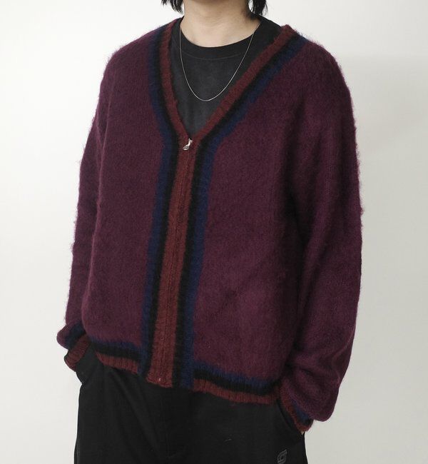  「※２サイズ【UNISEX/ユニセックス】KOOK'ラインモヘアジップカーディガン」|カーディガン|パープル