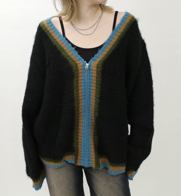  「※２サイズ【UNISEX/ユニセックス】KOOK'ラインモヘアジップカーディガン」|カーディガン|