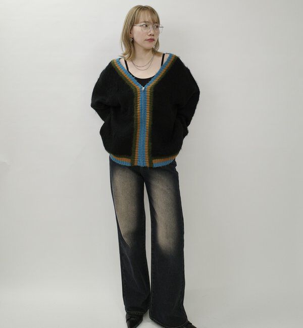  「※２サイズ【UNISEX/ユニセックス】KOOK'ラインモヘアジップカーディガン」|カーディガン|