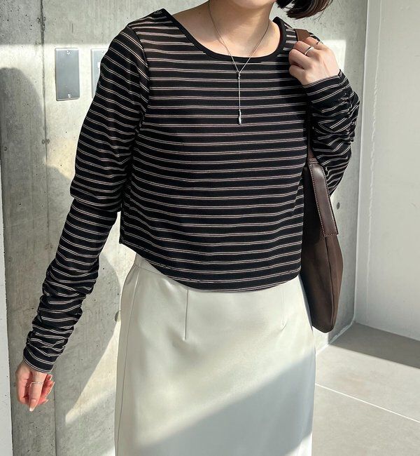  「バックUネッククロップボーダーTシャツ」|Tシャツ・カットソー|
