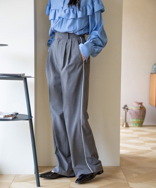 LOWRYS FARM「ＴＲスタイルＵＰワイドパンツ」|チノ|GRY5