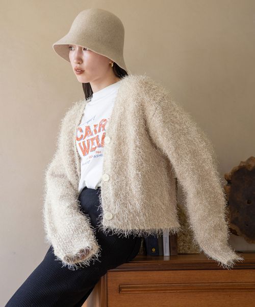 LOWRYS FARM「【ご自身の体形に合わせて選べるショート＆ロング丈あり】ラメシャギーカーディガンＬＳ」|カーディガン|