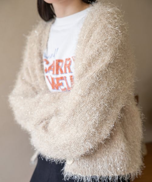 LOWRYS FARM「【ご自身の体形に合わせて選べるショート＆ロング丈あり】ラメシャギーカーディガンＬＳ」|カーディガン|