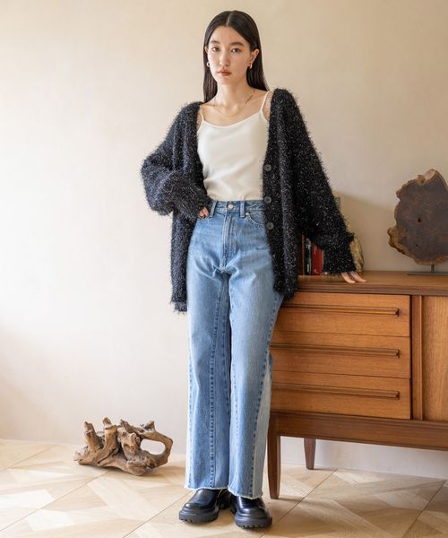 LOWRYS FARM「【ご自身の体形に合わせて選べるショート＆ロング丈あり】ラメシャギーカーディガンＬＳ」|カーディガン|