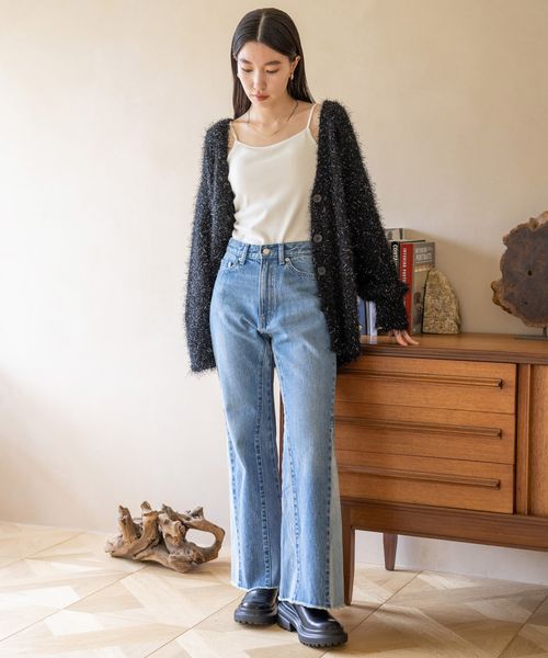 LOWRYS FARM「【ご自身の体形に合わせて選べるショート＆ロング丈あり】ラメシャギーカーディガンＬＳ」|カーディガン|