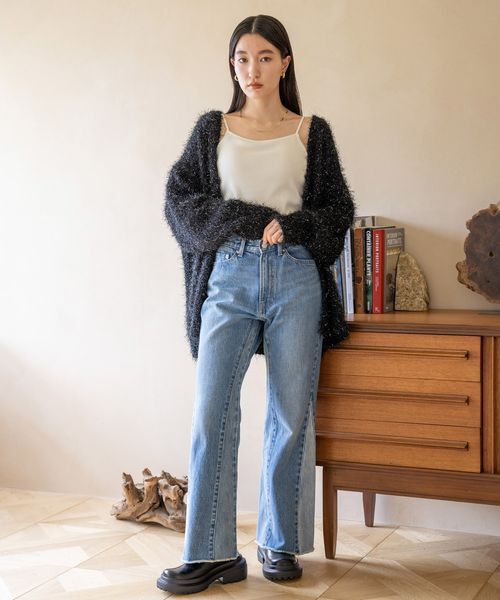 LOWRYS FARM「【ご自身の体形に合わせて選べるショート＆ロング丈あり】ラメシャギーカーディガンＬＳ」|カーディガン|