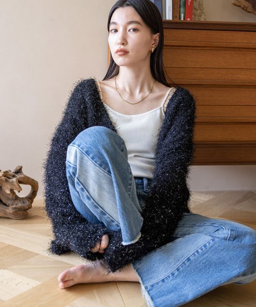 LOWRYS FARM「【ご自身の体形に合わせて選べるショート＆ロング丈あり】ラメシャギーカーディガンＬＳ」|カーディガン|