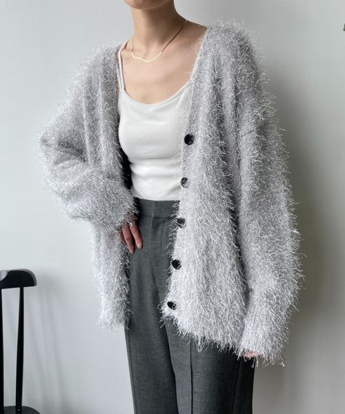 LOWRYS FARM「【ご自身の体形に合わせて選べるショート＆ロング丈あり】ラメシャギーカーディガンＬＳ」|カーディガン|