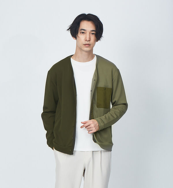 ABAHOUSE「バイカラー カーディガン」|カーディガン|カーキ