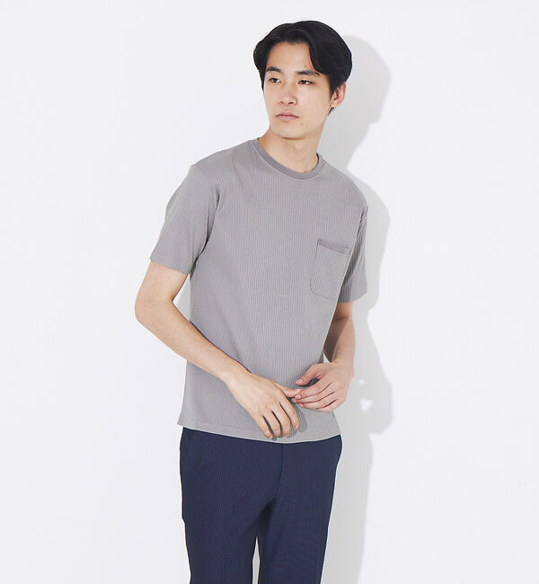 ABAHOUSE「ULTIMA 針抜き フライス クルーネック 半袖 ポケット Tシャツ」|Tシャツ・カットソー|グレー