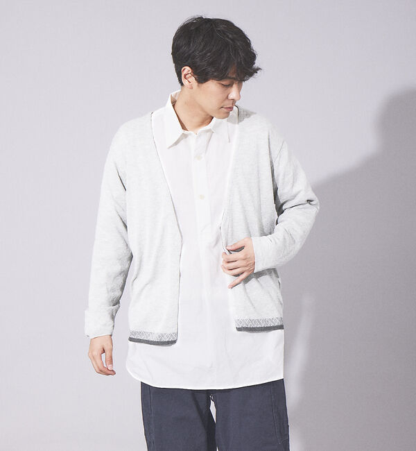 ABAHOUSE「【バスケット柄】 ワンボタン カーディガン」|カーディガン|ライトグレー