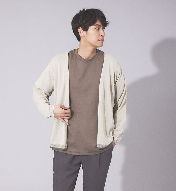 ABAHOUSE「【バスケット柄】 ワンボタン カーディガン」|カーディガン|ベージュ