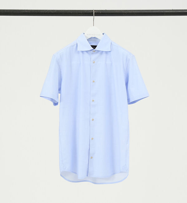 ABAHOUSE「マルチストレッチファブリックプリント 半袖 シャツ」|シャツ・ブラウス|サックスブルー