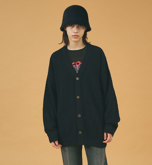 ABAHOUSE「【WEB限定】リップル編みVネックカーディガン/ アンサンブル/ユニセックス/R」|カーディガン|ブラック