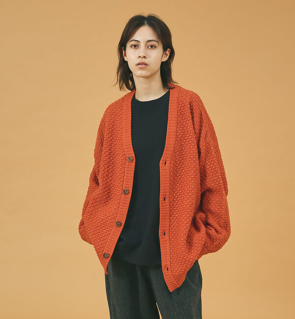 ABAHOUSE「【WEB限定】リップル編みVネックカーディガン/ アンサンブル/ユニセックス/R」|カーディガン|オレンジ
