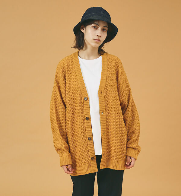 ABAHOUSE「【WEB限定】リップル編みVネックカーディガン/ アンサンブル/ユニセックス/R」|カーディガン|マスタード