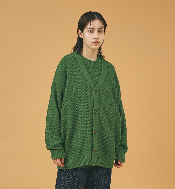 ABAHOUSE「【WEB限定】リップル編みVネックカーディガン/ アンサンブル/ユニセックス/R」|カーディガン|グリーン