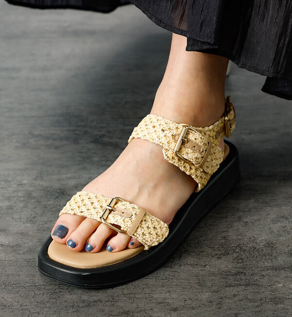 Rouge vif「【PAOLO BOVE / パオロ ボーヴ】ラフィアベルトサンダル / 厚底サン」|サンダル|ベージュ