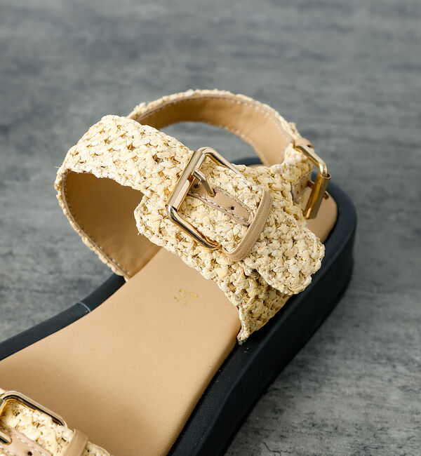 Rouge vif「【PAOLO BOVE / パオロ ボーヴ】ラフィアベルトサンダル / 厚底サン」|サンダル|