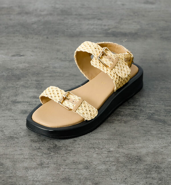 Rouge vif「【PAOLO BOVE / パオロ ボーヴ】ラフィアベルトサンダル / 厚底サン」|サンダル|