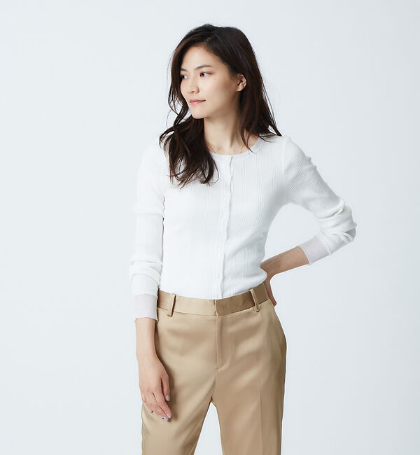 qualite「コットンランダムリブカーディガン」|カーディガン|ホワイト