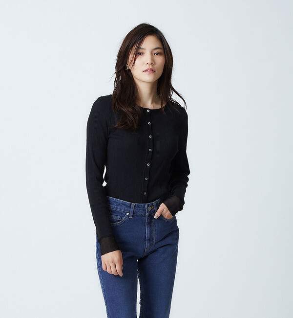 qualite「コットンランダムリブカーディガン」|カーディガン|ブラック