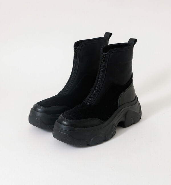 AU BANNISTER「【LAROUTE/軽量】フロントジップ 厚底ブーツ」|ショートブーツ|