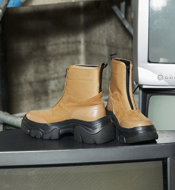 AU BANNISTER「【LAROUTE/軽量】フロントジップ 厚底ブーツ」|ショートブーツ|