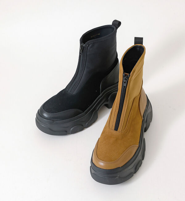 AU BANNISTER「【LAROUTE/軽量】フロントジップ 厚底ブーツ」|ショートブーツ|