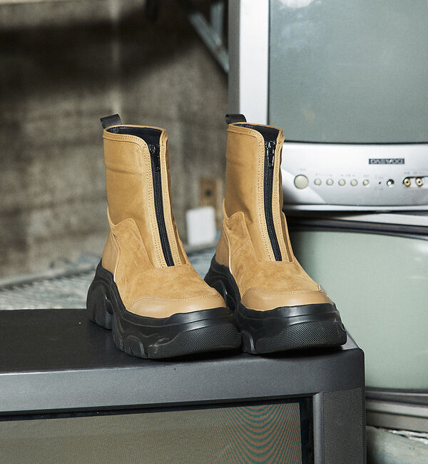 AU BANNISTER「【LAROUTE/軽量】フロントジップ 厚底ブーツ」|ショートブーツ|