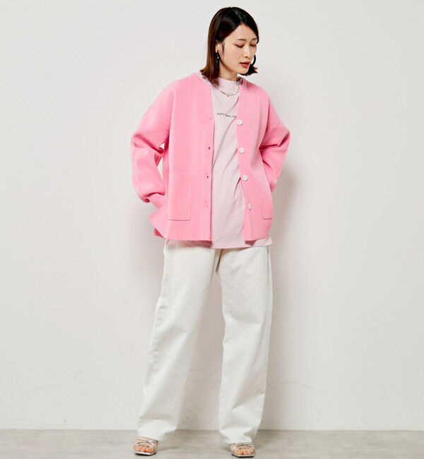 Soffitto「サイドスリットオーバーサイズニットカーディガン」|カーディガン|ピンク