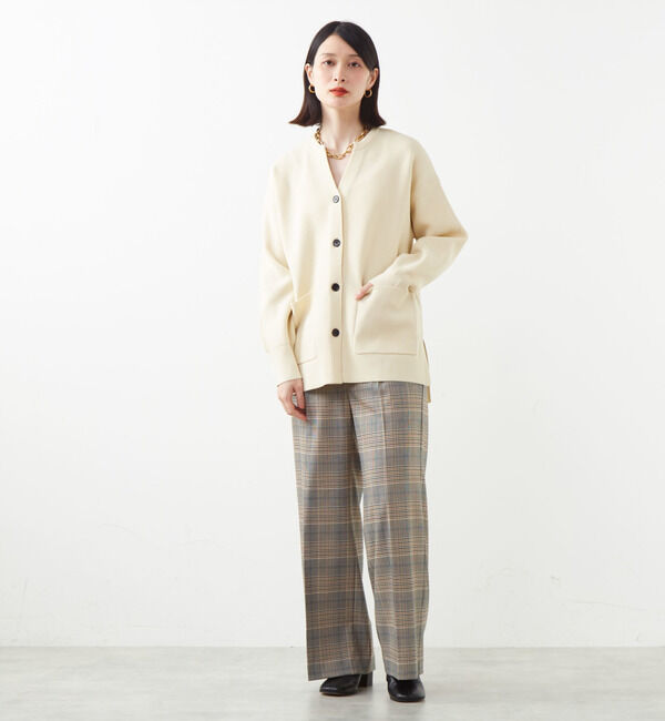 Soffitto「配色ボタンV開きミドル丈カーディガン」|カーディガン|