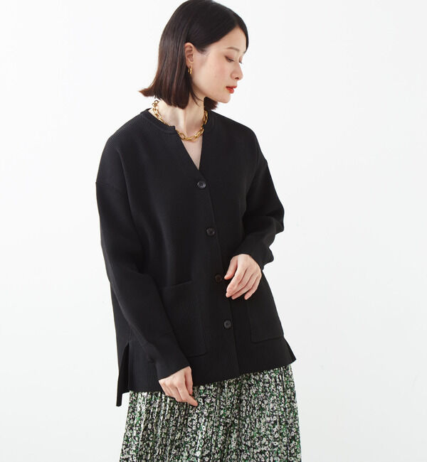 Soffitto「配色ボタンV開きミドル丈カーディガン」|カーディガン|