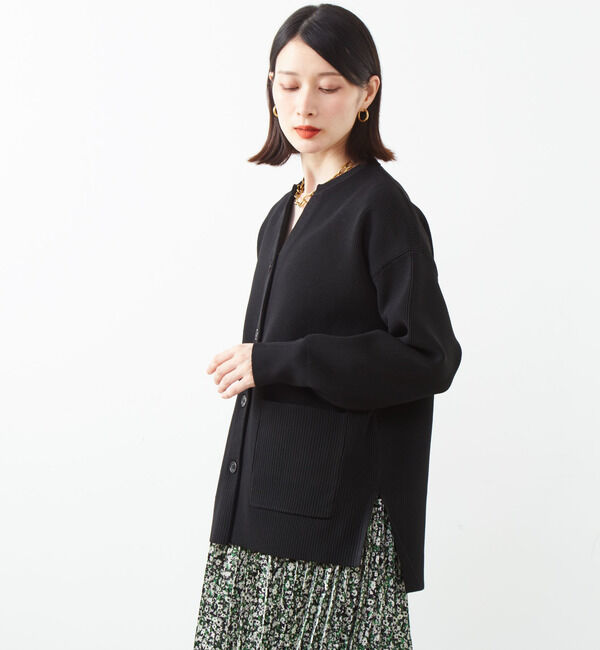 Soffitto「配色ボタンV開きミドル丈カーディガン」|カーディガン|