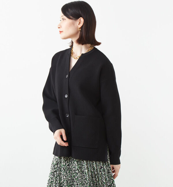 Soffitto「配色ボタンV開きミドル丈カーディガン」|カーディガン|