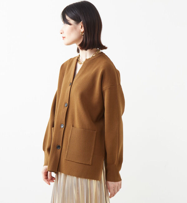 Soffitto「配色ボタンV開きミドル丈カーディガン」|カーディガン|