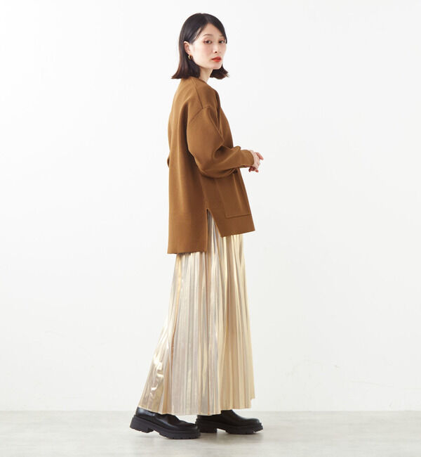 Soffitto「配色ボタンV開きミドル丈カーディガン」|カーディガン|