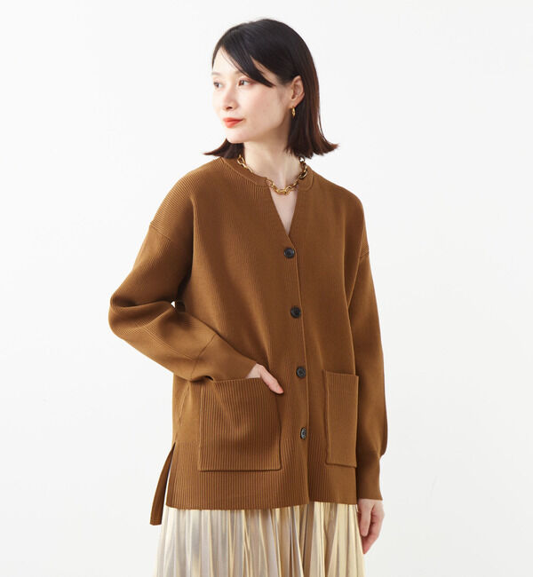 Soffitto「配色ボタンV開きミドル丈カーディガン」|カーディガン|