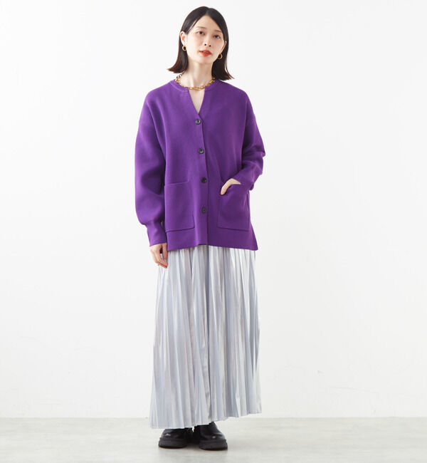 Soffitto「配色ボタンV開きミドル丈カーディガン」|カーディガン|