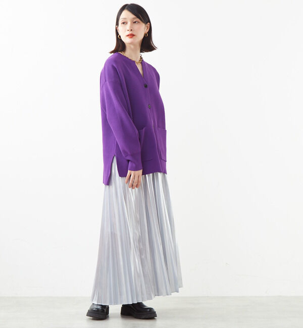 Soffitto「配色ボタンV開きミドル丈カーディガン」|カーディガン|